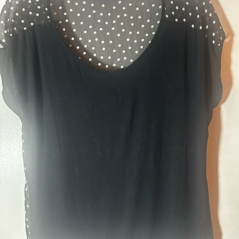 Simply LALA Women’s Large Black Front Polka Dot Back Preppy Top